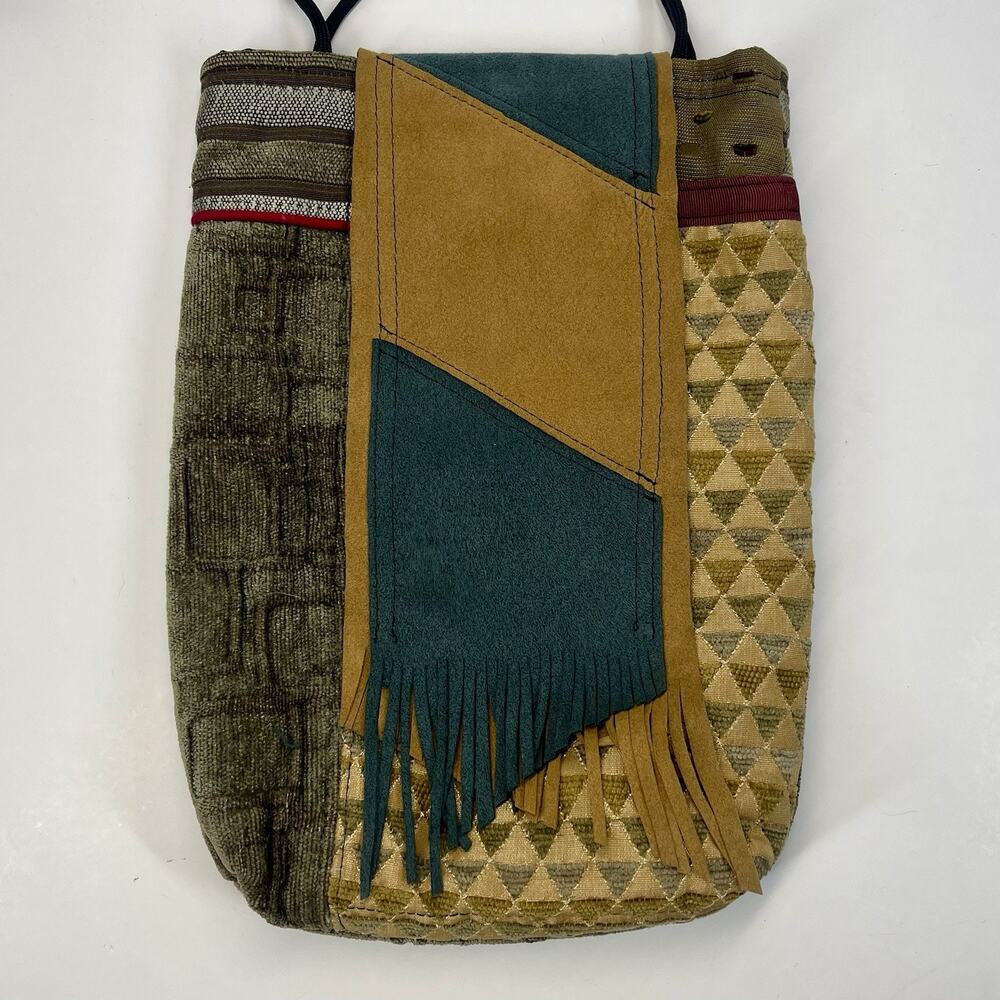Vintage Multicolor Patchwork Shoulder Crossbody Bag Suede Fringe Boho